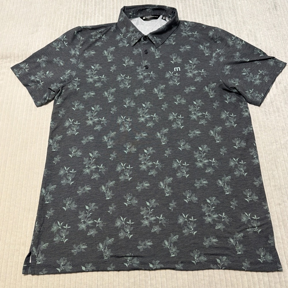 Travis Mathew Golf Polo Shirt Mens XL Green Floral Short Sleeve Performance